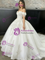 White Tulle Off The Shoulder Flower Quinceanera Dress