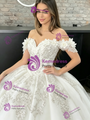 White Tulle Off The Shoulder Flower Quinceanera Dress