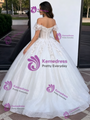 White Tulle Off The Shoulder Appliques Quinceanera Dress