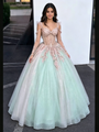Green Tulle Straps Long Sleeve Quinceanera Dress