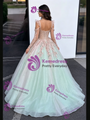 Green Tulle Straps Long Sleeve Quinceanera Dress
