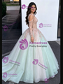 Green Tulle Straps Long Sleeve Quinceanera Dress