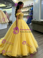 Yellow Tulle Off the Shoulder Appliques Quinceanera Dress