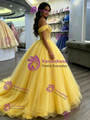 Yellow Tulle Off the Shoulder Appliques Quinceanera Dress