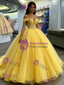 Yellow Tulle Off the Shoulder Appliques Quinceanera Dress