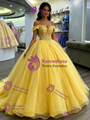 Yellow Tulle Off the Shoulder Appliques Quinceanera Dress