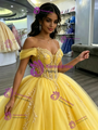 Yellow Tulle Off the Shoulder Appliques Quinceanera Dress