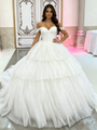 White Tulle Off the Shoulder Tiers Quinceanera Dress