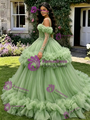 Green Tulle Straps Long Sleeve Quinceanera Dress