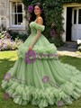 Green Tulle Straps Long Sleeve Quinceanera Dress