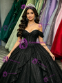 Black Sequins Off the Shoulder Quinceanera Dress