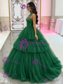 Green Tulle Halter Tiers Appliques Quinceanera Dress