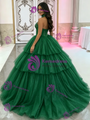 Green Tulle Halter Tiers Appliques Quinceanera Dress