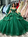 Green Tulle Straps Appliques Quinceanera DressGreen Tulle Straps Appliques Quinceanera Dress