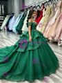 Green Tulle Straps Appliques Quinceanera Dress