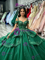 Green Tulle Straps Appliques Quinceanera Dress