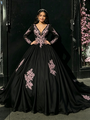 Black Tulle V-neck Appliques Quinceanera Dress