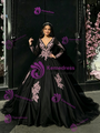Black Tulle V-neck Appliques Quinceanera Dress
