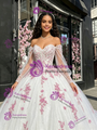 White Sequins Long Sleeve Appliques Quinceanera Dress