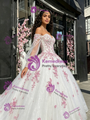 White Sequins Long Sleeve Appliques Quinceanera Dress