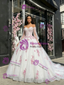 White Sequins Long Sleeve Appliques Quinceanera Dress