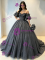 Gray Sequins Tulle Off the Shoulder Beading Quinceanera Dress