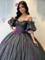 Gray Sequins Tulle Off the Shoulder Beading Quinceanera Dress
