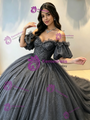 Gray Sequins Tulle Off the Shoulder Beading Quinceanera Dress