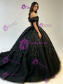 Black Tulle Appliques Quinceanera Dress