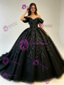 Black Tulle Appliques Quinceanera Dress