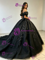 Black Tulle Appliques Quinceanera Dress