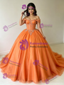 Orange Tulle Off The Shoulder Beading Quinceanera Dress
