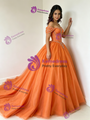 Orange Tulle Off The Shoulder Beading Quinceanera Dress