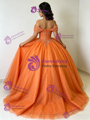 Orange Tulle Off The Shoulder Beading Quinceanera Dress