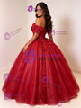 Red Tulle Sequins Appliques Quinceanera Dress