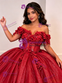 Red Tulle Sequins Appliques Quinceanera Dress