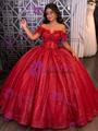 Red Tulle Sequins Appliques Quinceanera Dress