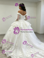 White Tulle Off the Shoulder Long Sleeve 3D Flower Quinceanera Dress