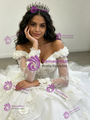 White Tulle Off the Shoulder Long Sleeve 3D Flower Quinceanera Dress