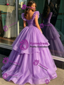 Purple Tulle Straps Beading Quinceanera Dress