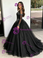 Black Tulle V-Neck Long Sleeve Beading Quinceanera Dress