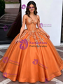 Orange Tulle Off The Shoulder Appliques Quinceanera Dress