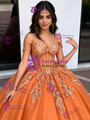 Orange Tulle Off The Shoulder Appliques Quinceanera Dress
