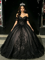 Black Tulle Off The Shoulder Appliques Quinceanera Dress