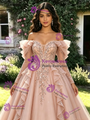 Pink Tulle Sequins Off the Shoulder Long Sleeve Quinceanera Dress