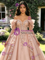 Pink Tulle Sequins Off the Shoulder Long Sleeve Quinceanera Dress