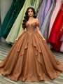 Brown Sequins Off The Shoulder Quinceanera Dress