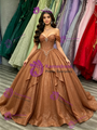 Brown Sequins Off The Shoulder Quinceanera Dress