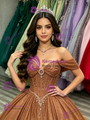 Brown Sequins Off The Shoulder Quinceanera Dress
