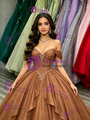 Brown Sequins Off The Shoulder Quinceanera Dress